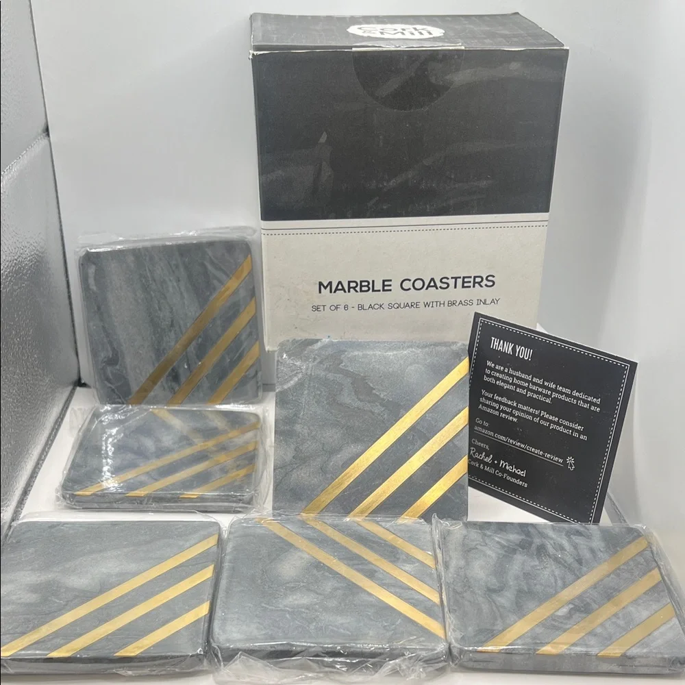 Gray and Gold Marble Coasters Set